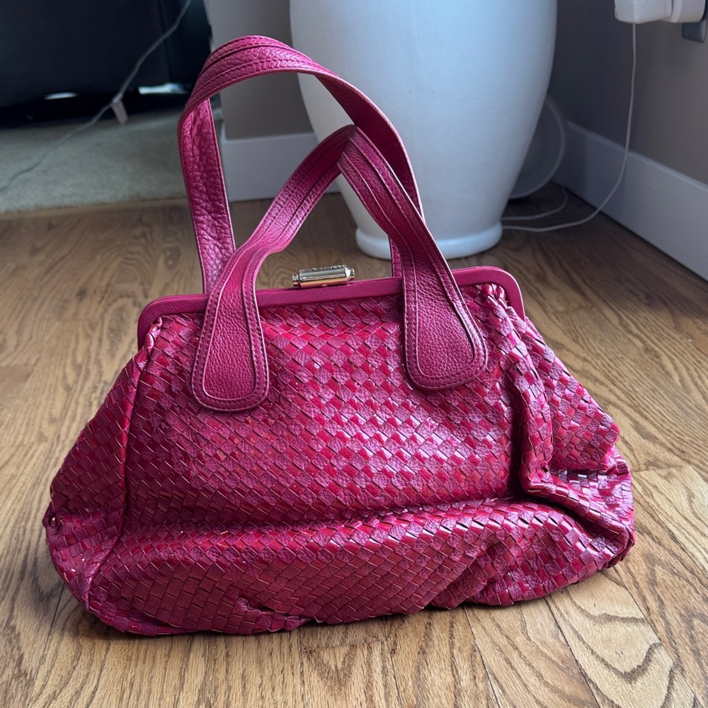 Elliott Lucca Woven Fuchsia Leather Satchel Handbag